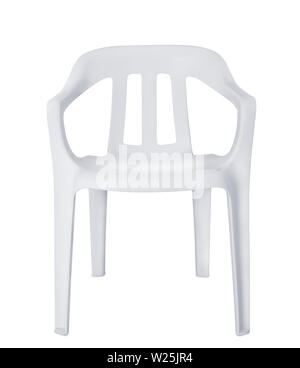 Front view of white plastic chair isolated on white Stock Photo