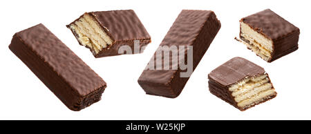 Chocolate bar whole and bitten pieces set Stock Photo