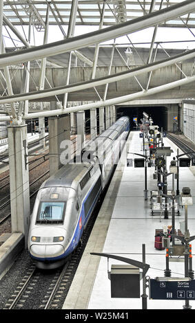 TGV train in Roissy Charles de Gaulle airport railway station, Paris, France Stock Photo