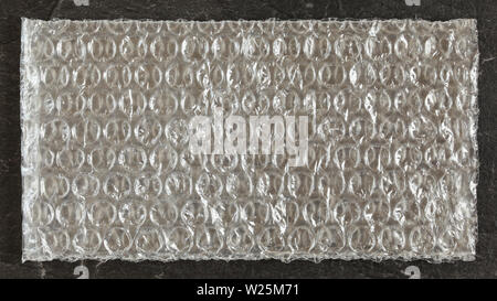 Top down detailed view, small rectangular plastic bubble warp foil bag Stock Photo