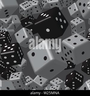 Gray Black Dice Seamless Pattern, 3D Illustration Stock Vector