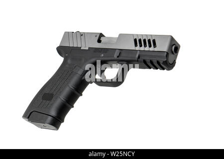 Modern black-gray gun isolate on white background. semi-automatic pistol Stock Photo