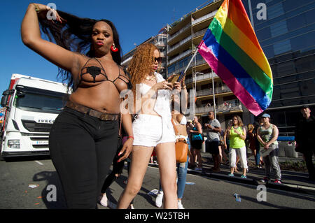 Taking part in the Pride parade in Barcelona Stock Photo
