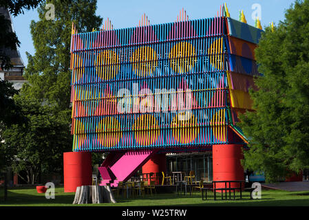 The 2019 Summer Pavilion in the grounds of The Dulwich Picture Gallery, South London, UK. A temporary structure to be dismantled end of September. Stock Photo