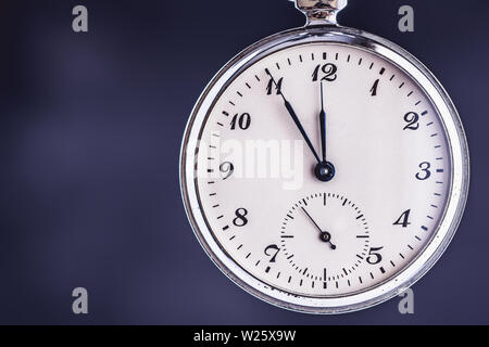 Old Vintage Pocket Watch on Dark Background. Business Deadline. Time Management Concept. Stock Photo