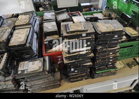 Plant for the treatment and  exploitation of electrical and electronic waste (WEEE) set up by the A2A company inside the Bollate prison (Milan, Italy) Stock Photo