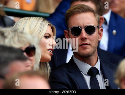 Mollie King with Stuart Broad on day six of the Wimbledon Championships at the All England Lawn Tennis and Croquet Club, Wimbledon. Stock Photo