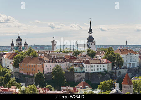 TALLINN, ESTONIA - JULY 07, 2017: View of the wall surrounding center of the city of Tallinn in Estonia and Alexander Nevsky Cathedral Stock Photo