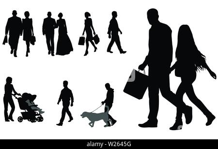 people walking silhouettes collection - vector Stock Vector
