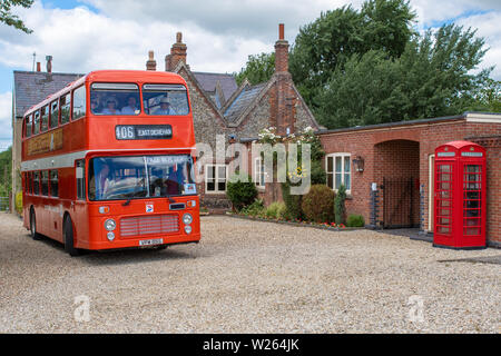 Bristol Double Decker Bus at Hardingham Railway Station Stock Photo