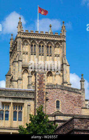 Bristol, UK - June 30th 2019: A view of one of the towers of the historic Bristol cathedral in the city of Bristol, UK. Stock Photo