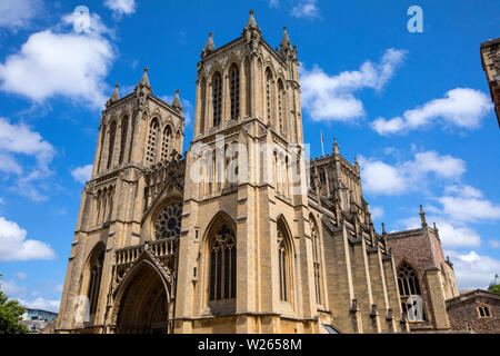 Bristol, UK - June 30th 2019: Looking at the magnificent exterior of Bristol Cathedral in the city of Bristol, UK. Stock Photo