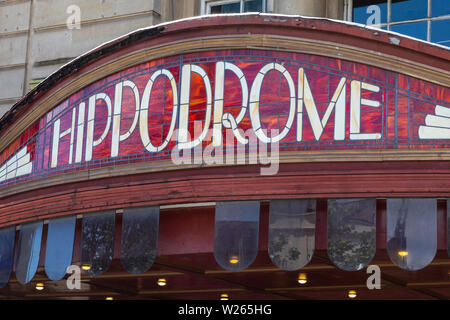 Bristol, UK - June 30th 2019: The sign above the entrance to the historic Bristol Hippodrome in the city of Bristol, UK. Stock Photo