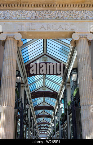 Bristol, UK - June 30th 2019: An exterior view of the Victorian-era Arcade - located in the shopping quarter in Bristol, UK. Stock Photo