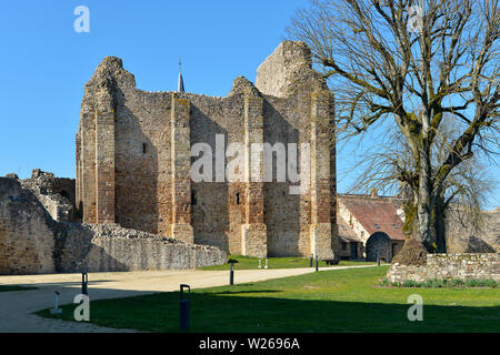 Stone ramparts of old castle at Sainte-Suzanne, ranked one the most beautiful villages, fortified town in the Mayenne department Stock Photo