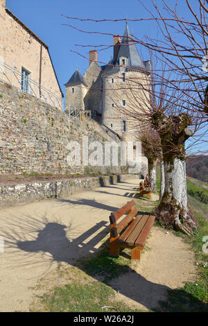 Castle and keep at Sainte-Suzanne, ranked one the most beautiful villages, fortified town in the Mayenne department, Pays-de-la-Loire region Stock Photo