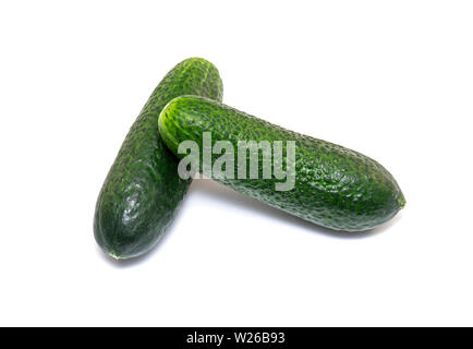 Fresh small green Cucumbers isolated on white Background Stock Photo