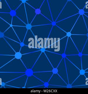 Vector illustration. Seamless blue net with dots and lines. Irregular form. Stock Vector