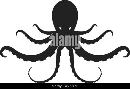Vector illustration. Flat octopus silhouette isolated in black and white. Symmetrical. Stock Vector