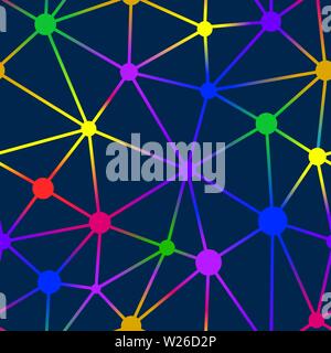 Vector illustration. Seamless mullticolor net with dots and lines. Irregular form. Stock Vector