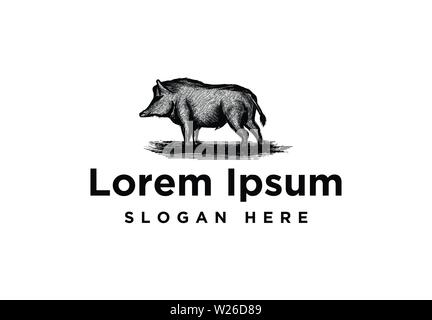 hand drawn pork, wild boar Logo Inspiration isolated on white background Stock Vector