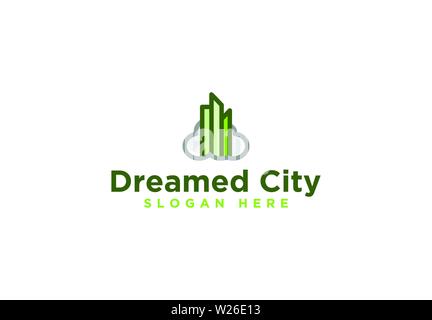 Cloud, Town, Dreamed city Logo Inspiration isolated on white background Stock Vector