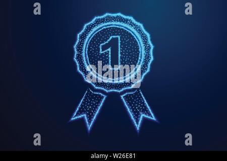 Medal, Ribbon, Number one. Award Icon. Abstract wireframe design. From connecting dot and line. Vector Illustration Stock Vector