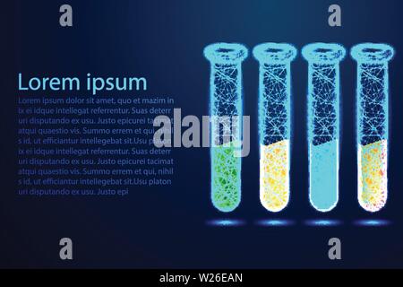 Test tubes isolated from low poly wireframe. Science and analytic. Abstract wireframe design. From connecting dot and line. Vector Illustration Stock Vector