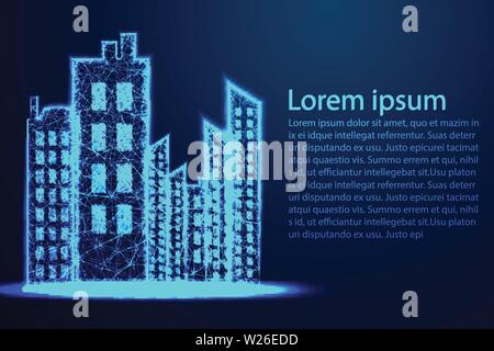 City scape, Night Scene. Urban Building .Abstract wireframe design. From connecting dot and line. Vector Illustration Stock Vector