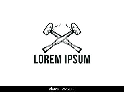 crossed hammer, Vintage carpentry, woodwork and mechanic label, badge, emblem and logo. Stock Vector