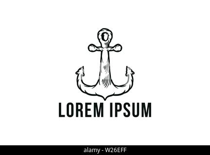 Vintage sea anchor with a rope. Hand drawn vector Stock Vector