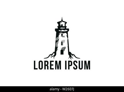 Hand Drawn Lighthouse, Searchlight, marine logo Stock Vector