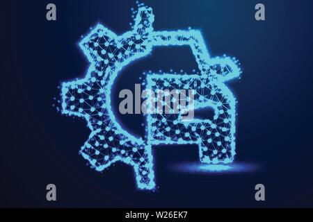 gear and car. repairing concept. Abstract designs from connecting dot and line. vector illustration Stock Vector