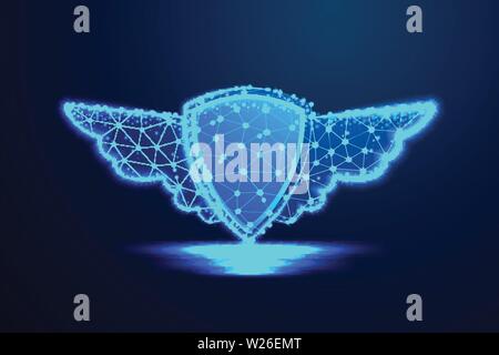 Shield and wings, Abstract Low poly wire frame background. Vector Illustration Stock Vector