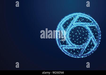 Lens Camera Icon, Abstract Low Poly, Wireframe Designs background, Vector Illustration Stock Vector