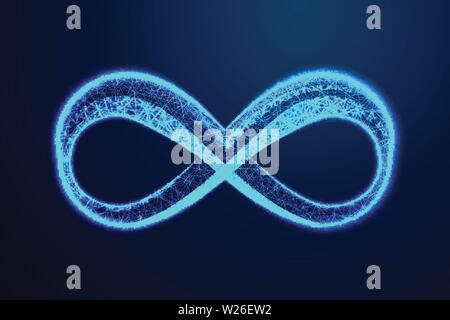 Infinity 3d low poly symbol with blue world map background. Forever ...