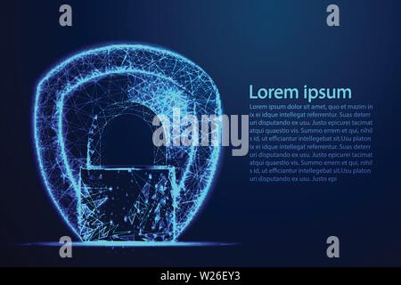 Cyber security concept, Shield protection, lock, Security, Padlock, Keyhole. Abstract wire low poly, Polygonal wire frame mesh. Background Illustratio Stock Vector