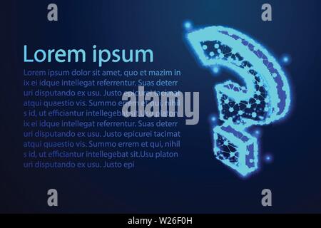 Question mark. 3d abstract vector. Abstract low poly, Triangle, dot, line, polygon. Shine blue background, Vector illustration Stock Vector