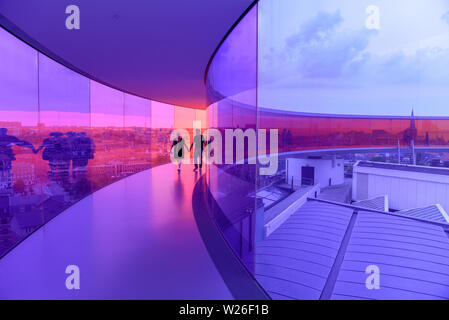 Aarhus, Denmark - 19 June 2019: people walking on the rainbow panorama of ARoS art museum at Aarhus on Denmark Stock Photo