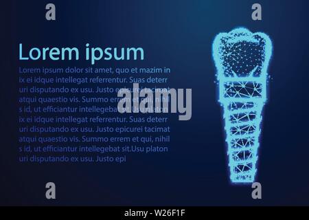 Dental implant. Abstract low poly, Triangle, dot, line, polygon. Shine blue background, Vector illustration Stock Vector