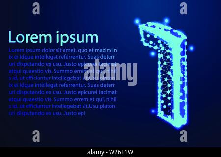 Number one, Abstract low poly, Triangle, dot, line, polygon. Shine blue background, Vector illustration Stock Vector