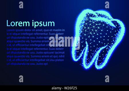Tooth,Dental, Abstract low poly, Triangle, dot, line, polygon. Shine blue background, Vector illustration Stock Vector