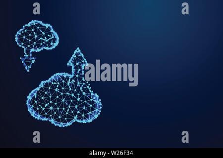 Cloud, Download, Upload, Transferring data Abstract low poly, Triangle, dot, line, polygon. Shine blue background, Vector illustration Stock Vector