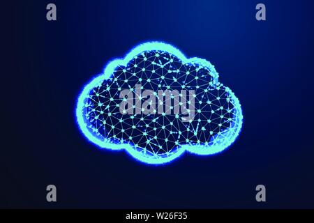 Cloud, Abstract low poly, Triangle, dot, line, polygon. Shine blue background, Vector illustration Stock Vector