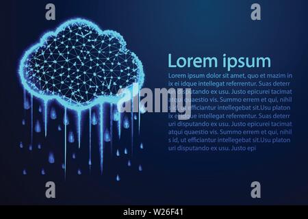 Cloud, Rain concept, Water drop. Abstract low poly, Triangle, dot, line, polygon. Shine blue background, Vector illustration Stock Vector