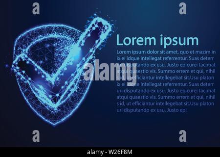 Check mark on shield . Polygonal wireframe mesh art, Cyber Security, safe, privacy or other concept illustration or background Stock Vector