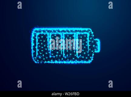 battery charger, Full. Connection and disconnection concept. lines, triangles and particle style design. Illustration vector Stock Vector