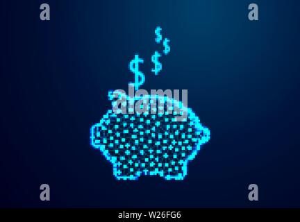 business, finance, investment, saving and corruption concept - close up of dollar cash money and piggy bank. Abstract low poly, Triangle, dot, line, p Stock Vector