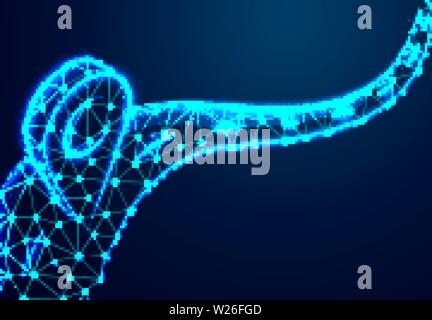 GPS navigator pin checking point. Abstract low poly, Triangle, dot, line, polygon. Shine blue background, Vector illustration Stock Vector