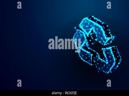 recycle symbol. Abstract low poly, Triangle, dot, line, polygon. Shine blue background, Vector illustration Stock Vector